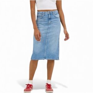 Lee Classic Women's Legendary back slit
blue Denim comfy retro midi pencil Skirt